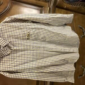 Men’s LSU purple/gold plaid button down shirt L